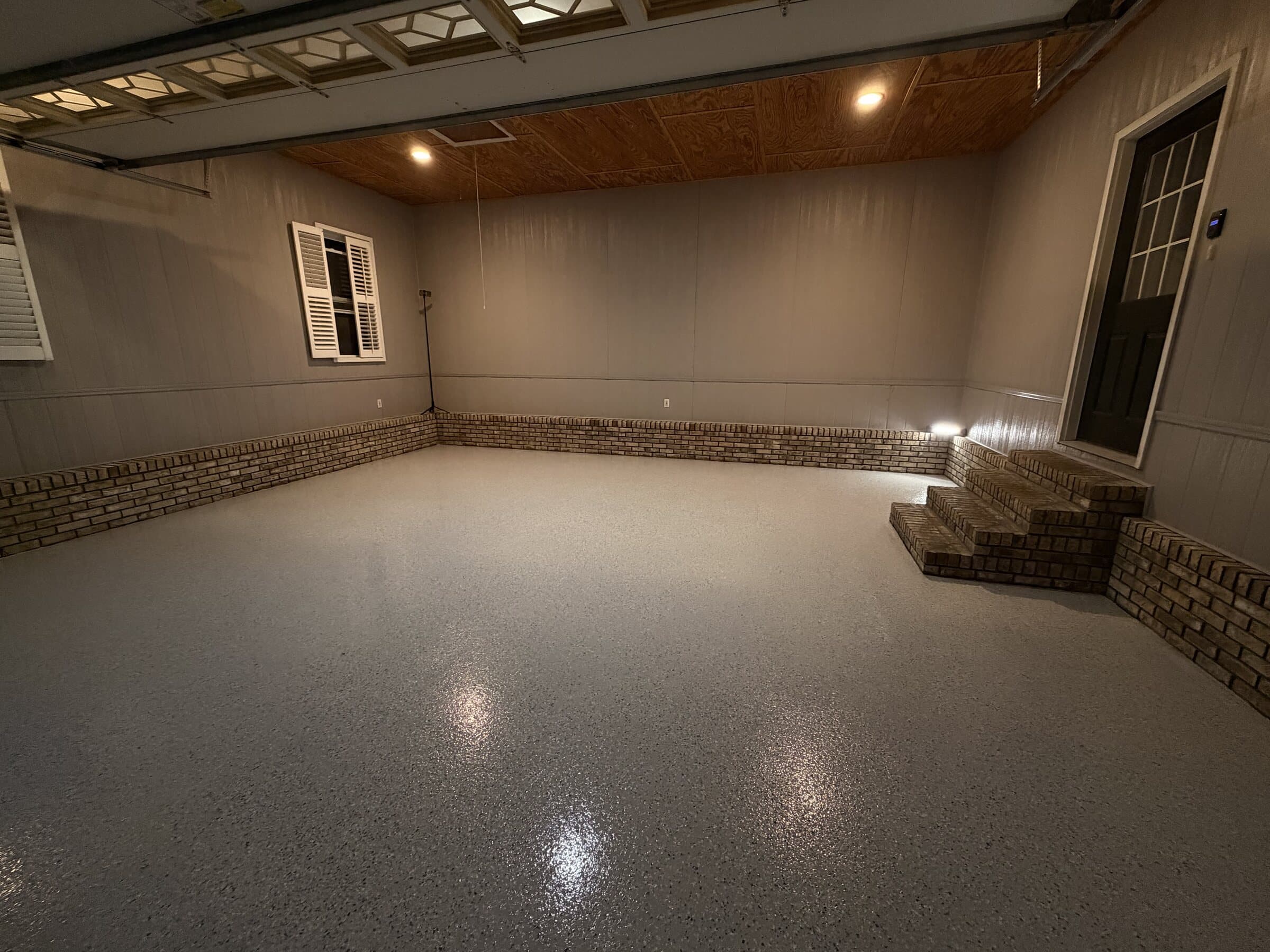 Alternate view of completed two-car garage floor coating